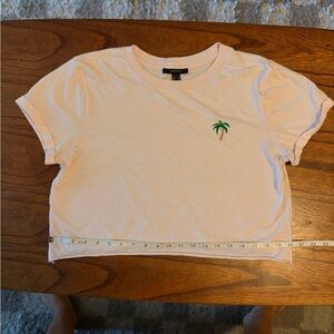 Forever 21 Light Pink Crop Top with Palm Tree Embroidery